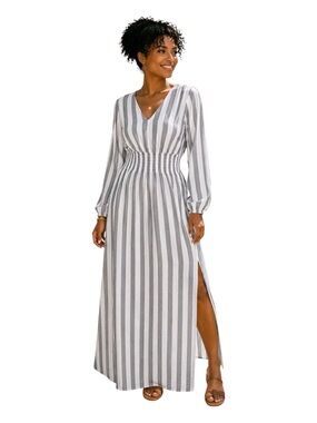 Fraiche by J Forest White Stripe smocked Maxi Dress